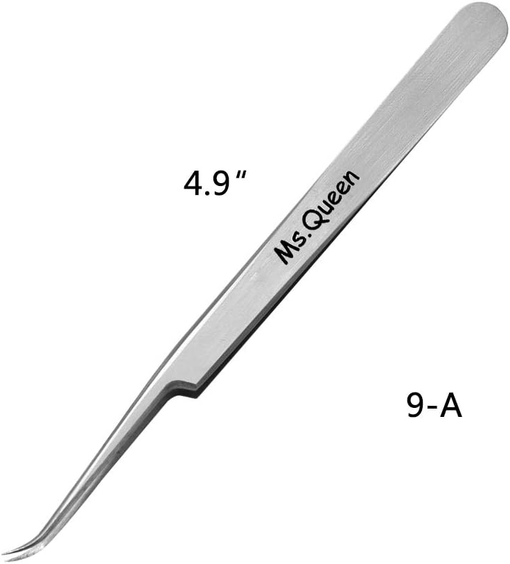 Ms.Queen Eyelash Extension Tweezers,Professional Curved Pointed Isolation Tweezers for Classic Individual Volume Mink Lash Extensions