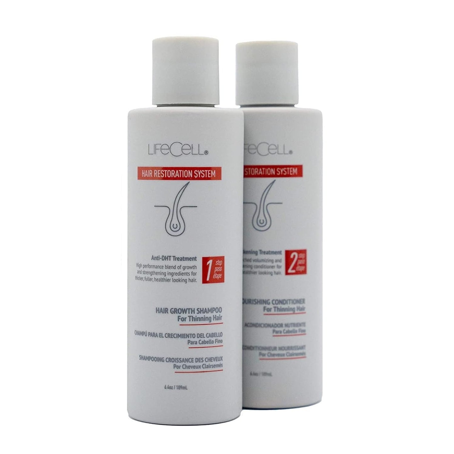 LifeCell Hair Restoration System – Anti-DHT Shampoo & Conditioner for Thicker, Fuller Hair – Strengthens & Revitalizes – Supports Scalp Health & Hair Growth