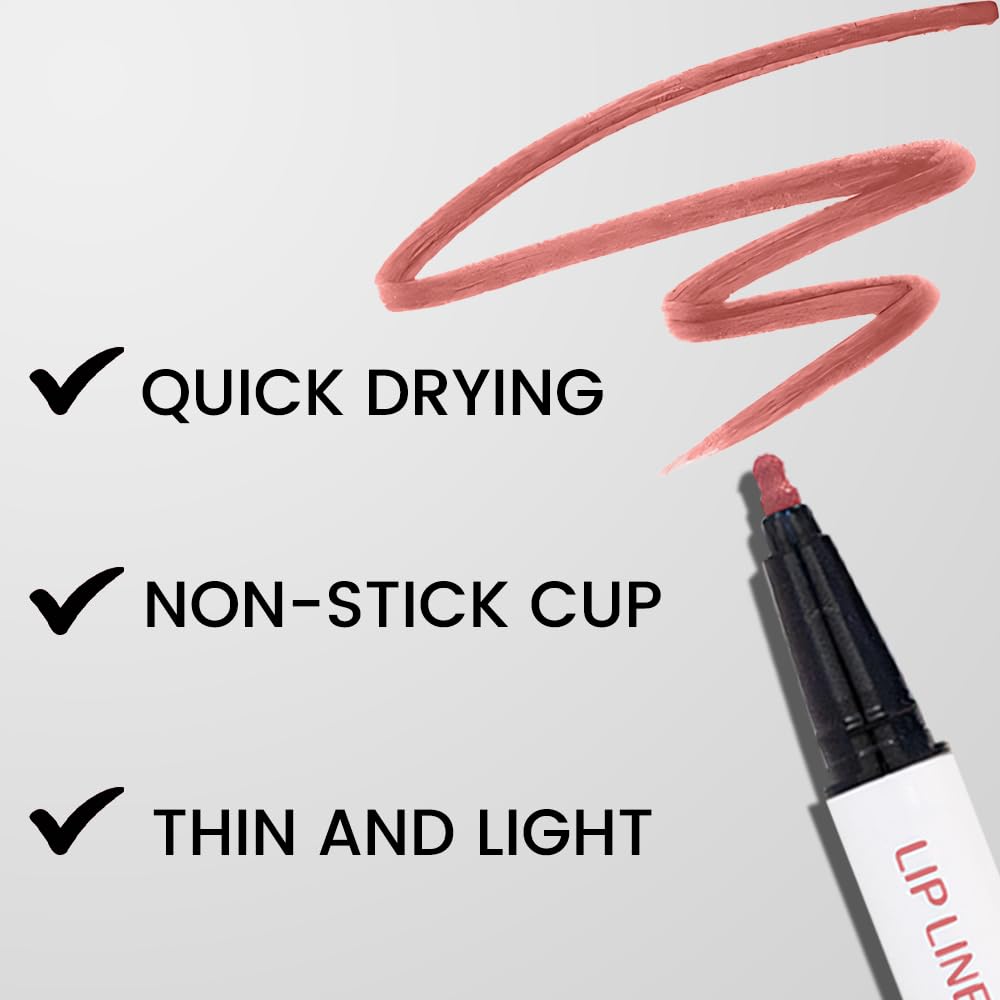 2Pcs Longwear Liquid Lip Liner Stain Marker Pen Set Long Lasting Waterproof, Maroon Dark Red Brown Dusty Mauve Matte 24 Hour Lip Liner and Lipstick Combo, Color Stay Lipliner, Lips Stain peel off