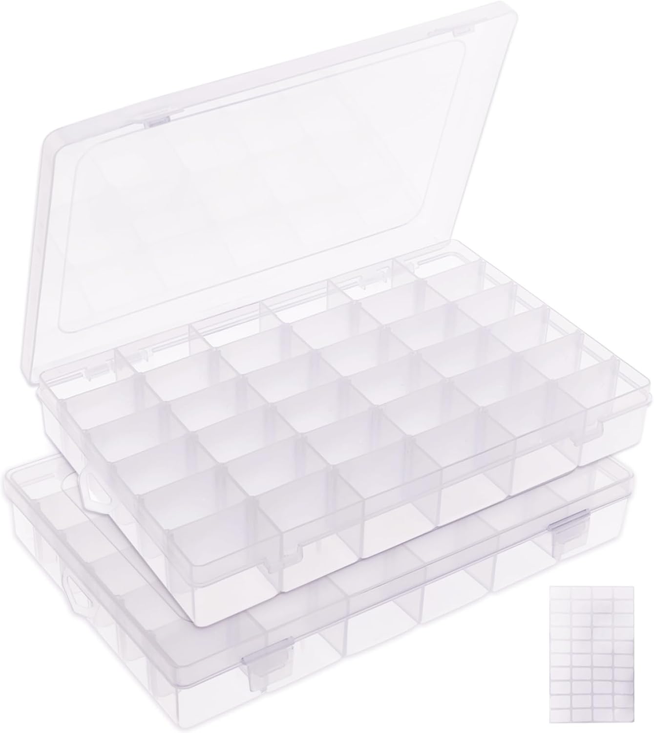 2 Pack 36 Grids Bead Organizer Box, Plastic Craft Organizers and Storage with Adjustable Dividers, Screw, Parts & Tackle Box for Jewelry Making, Art Supplies and Rock Display Case