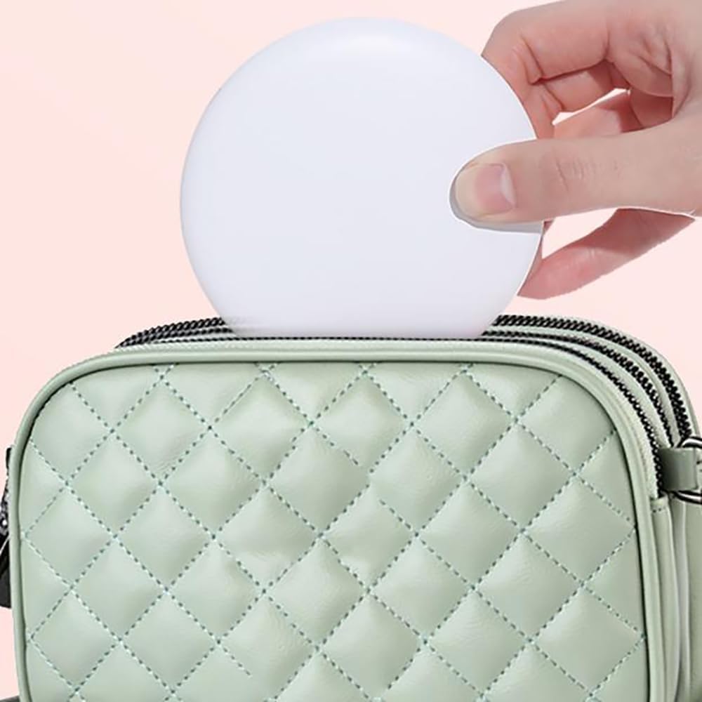 MONKEY SUN LED Mini Makeup Mirror, Compact Folding Travel Mirror with Touch Control, Round (Pink, 3.5 inch)