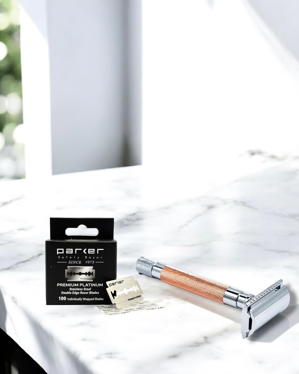 Parker Premium Platinum Double Edge Safety Razor Blades - 100 Count Salon Pack | Swedish Steel, Platinum-Tungsten-Chromium Coated | Smooth, Comfortable Shave | For Barbershop & Home Use