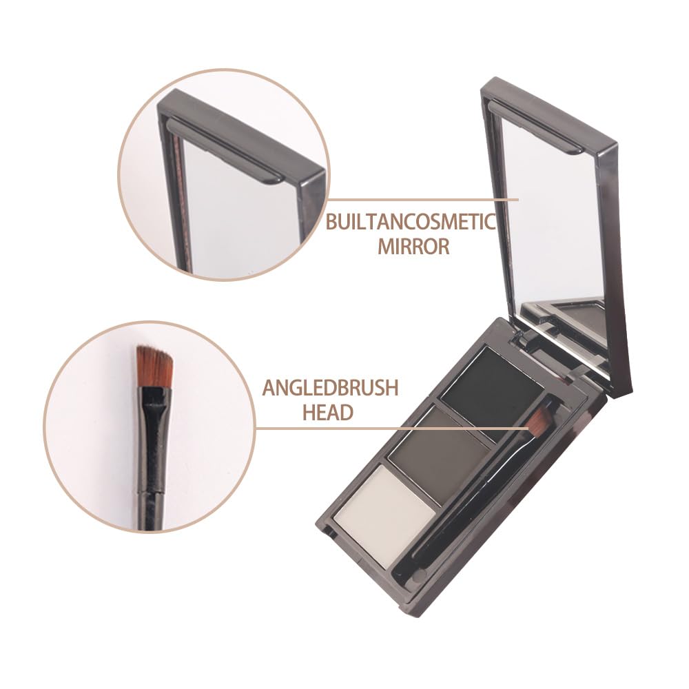 Eyebrow Powder Black White Gray Kit,Eye Brow Powder for Women with Brow Brush,Long-Lasting Waterproof Three Colors Brow Filler Get Full Defined Natural Brows,Eyebrow Powder Makeup