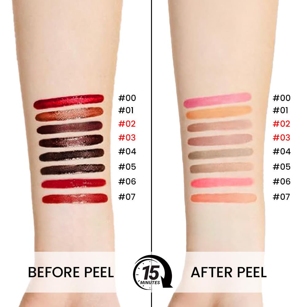 2Pcs Matte Liquid Lip Stain Peel Off Lip liner Tattoo, Matte Peel Off Lip Stain, Long Lasting Waterproof Lipstick Lip Gloss Stain, Transfer-proof for All Skin Types (0.24 fl oz-02#+03#)
