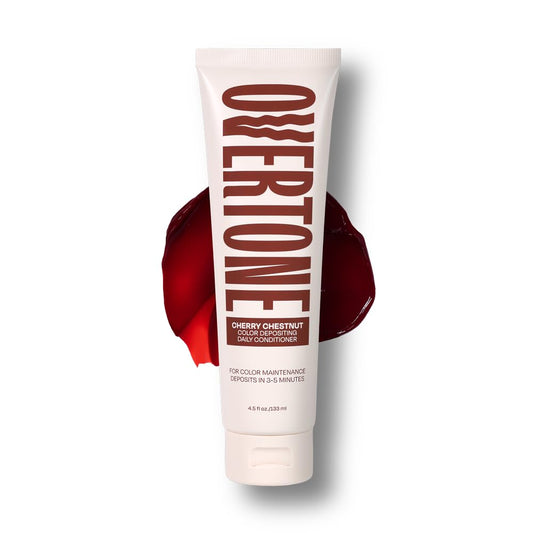 oVertone Daily Color Depositing Conditioner for Dyed & Natural Hair - 4.5oz Temporary Coloring with Shea Butter & Coconut Oil - Refresh Color & Prevent Fading - Vegan & Cruelty-Free, Cherry Chestnut