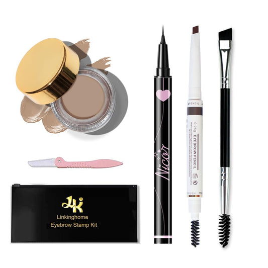 Upgraded Eyebrow Stamp Pencil Kit for Eyebrows Makeup, with Waterproof Eyebrow Pen, Black Eyebrow Eyeliner, Eyebrow Pomade, Specially Customized Blade Shaped Eyebrow Brush and Eyebrow Razor