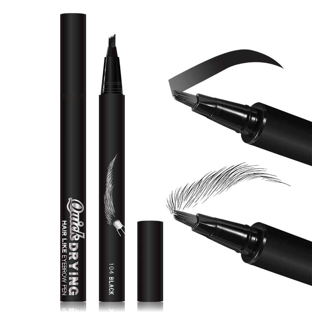 Kaely Microblading Eyebrow Pen with Multiple Fork Tips, Square Brush Magic Eyebrow Contouring Pen Waterproof, 3d Eye Brow Pencils for Women, Create Natural Hair-Like Brows, 104 Black
