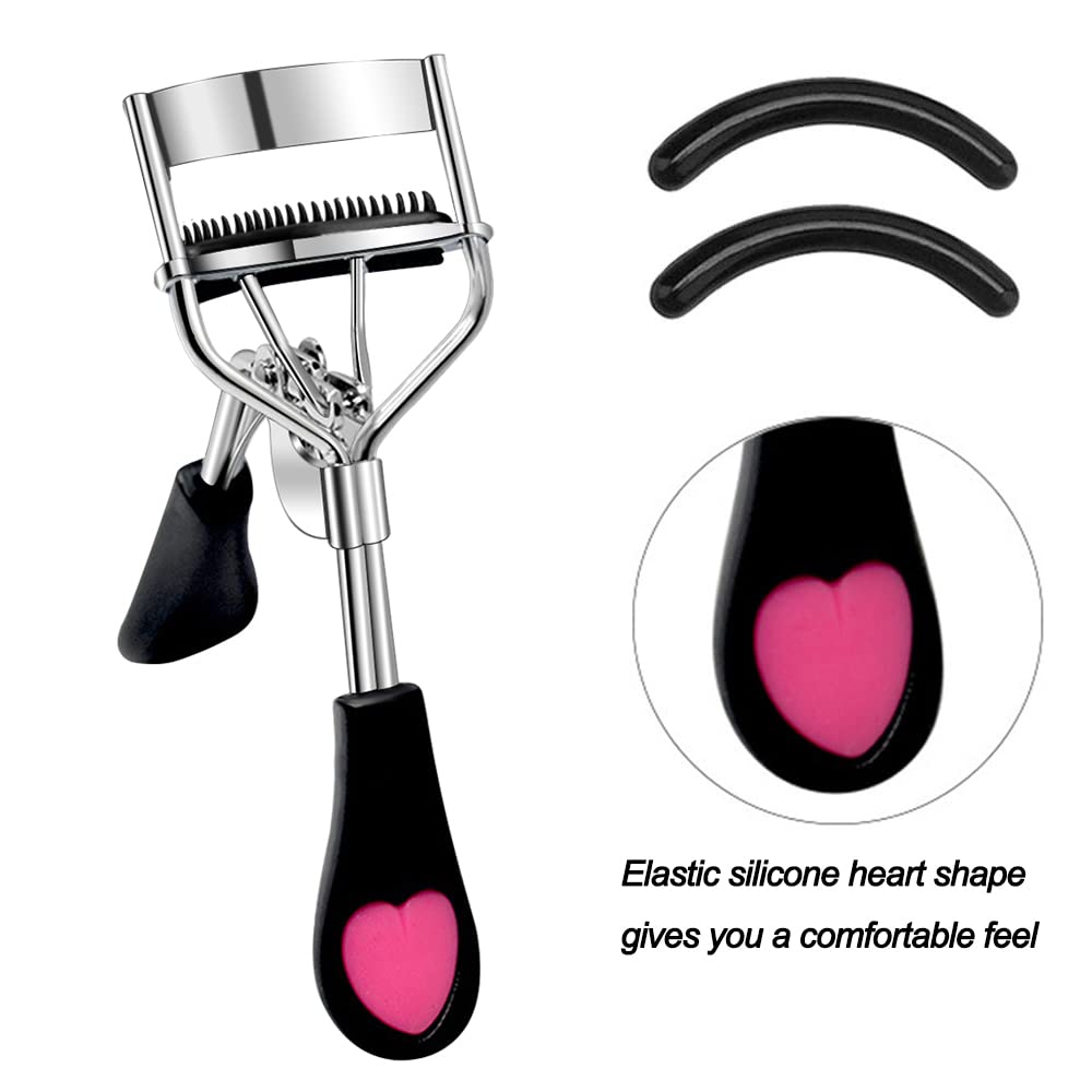 Pinkiou Eyelash Curlers with Comb and Eyelash Separator Set Professional Lash Curler with Built-in Comb Ergonomic Heart-Shaped Handle and Eyelash Comb Tool for Daily Makeup