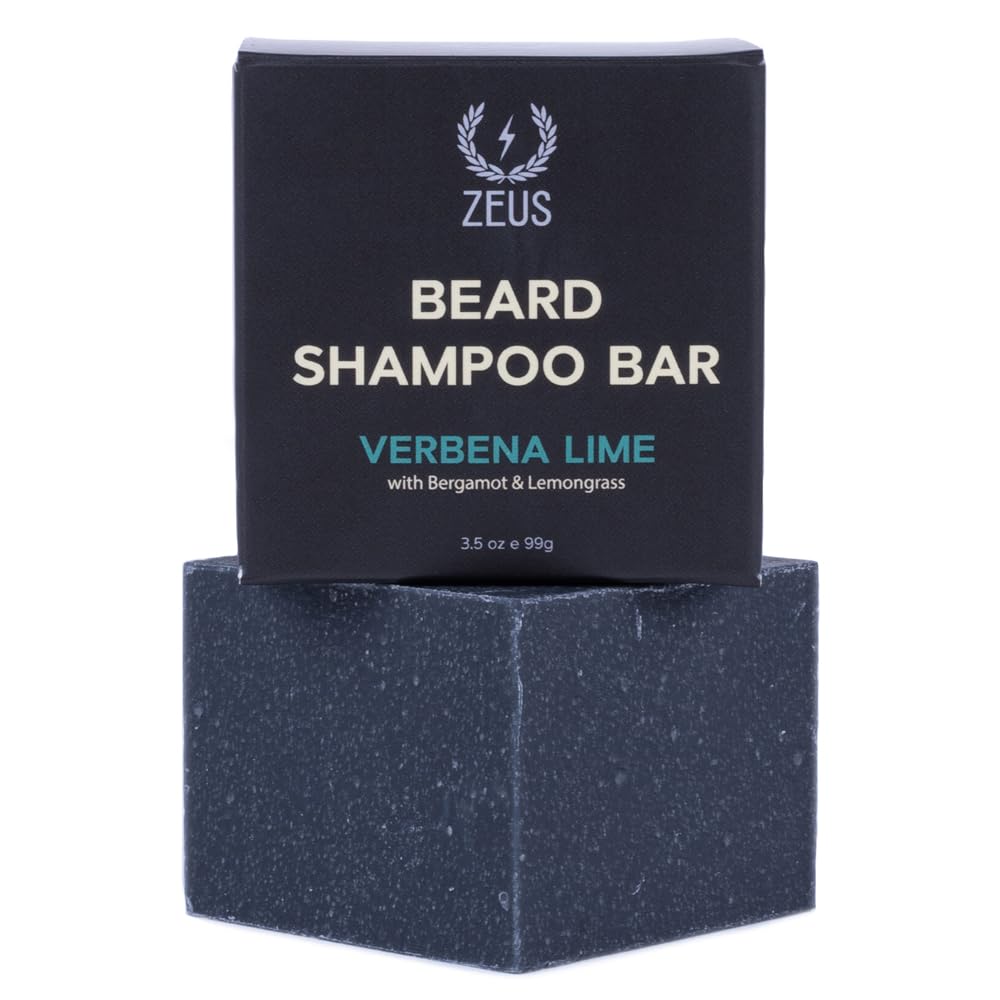 ZEUS Beard Wash Bar for Men, All-Natural Hydrating Shampoo, Skin-Clarifying Soap & Beard Care Cleanser with Natural Ingredients, Anti-Itch & Gentle on Skin (Made in USA) Verbena Lime