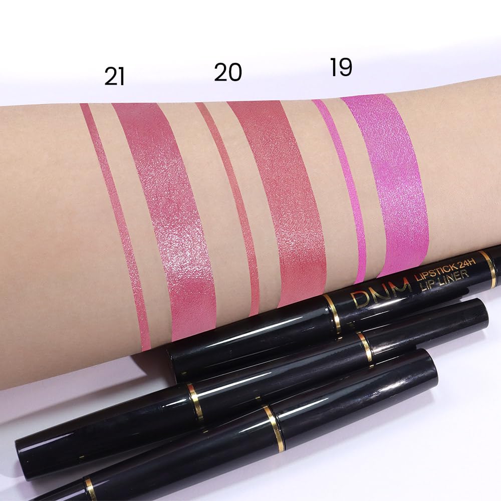 Kaely 2-in-1 Rose Pink Metallic Shine Shimmer Lip Liner & Lipstick Combo Set Kit for Women, Lightweight Hydrating Formula High Impact Full Coverage Lipstick and Lip Liner Makeup Stains Gloss 21
