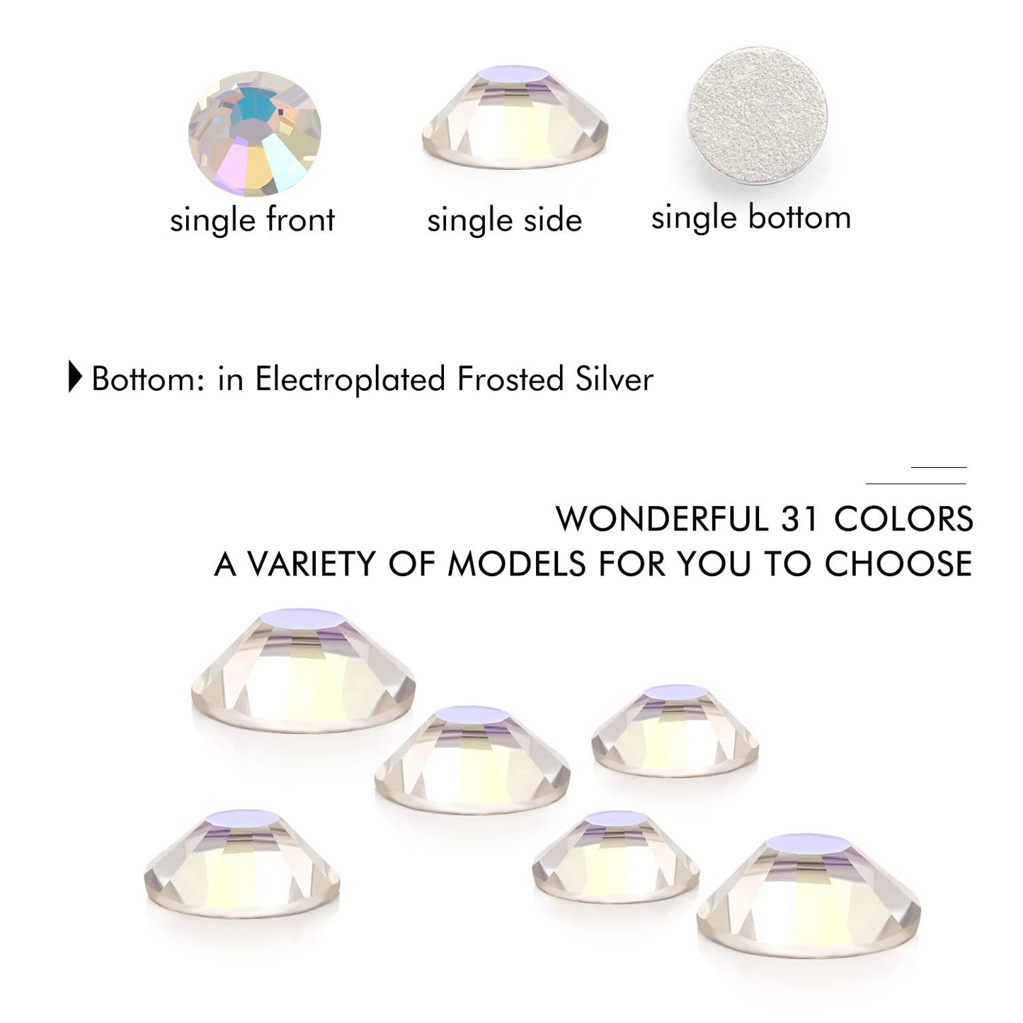 3000Pcs Moonlight Crystal Rhinestones,Glass Flatback Rhinestones Mini Gemstones for Nail Face Makeup Art Crafts Clothes Decoration -(SS8,2.4mm,Moonlight)