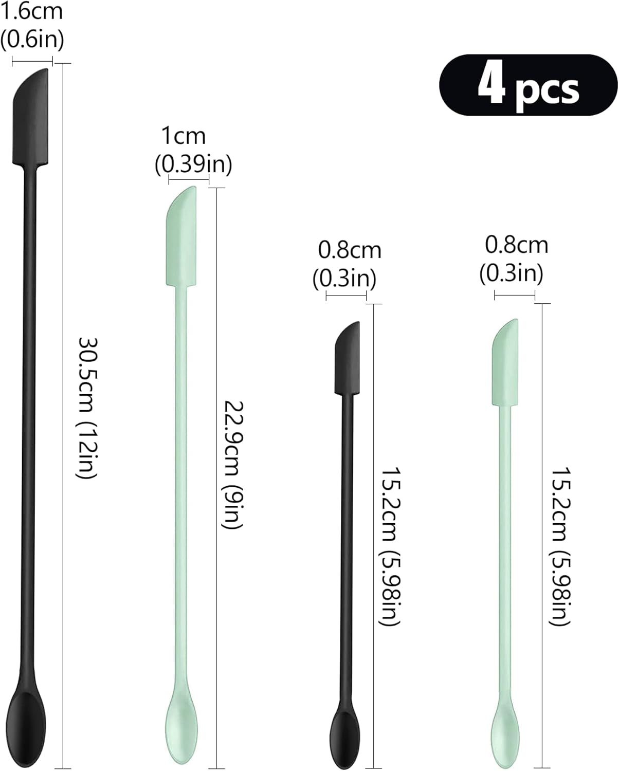 Mini Spatula Silicone Spatula Set - 4pcs Small Makeup Scrapers for Cosmetics, Reusable Beauty Tiny Tools, Thin Jar Scraper, Get the Last of the Makeup Out of the Bottle(Light Green and Black)