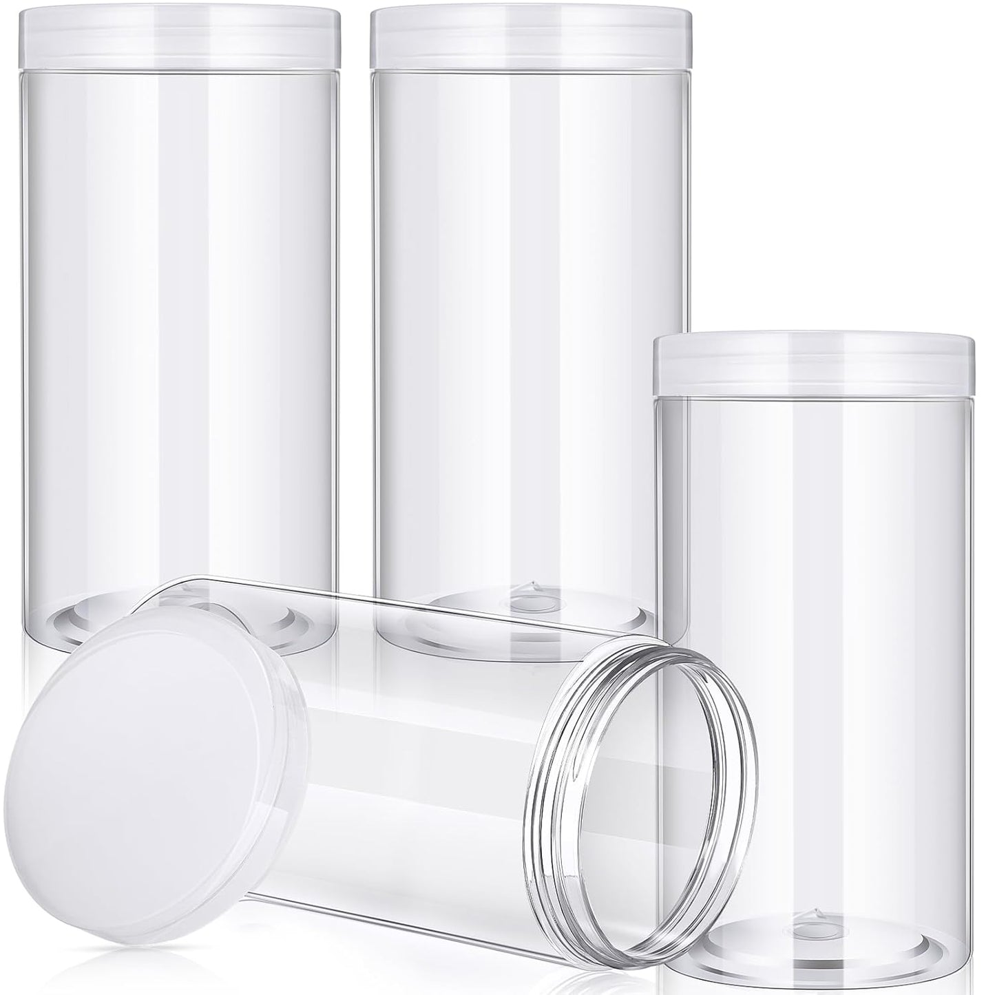 Patelai 4 Pieces Round Wide-mouth Leak Proof Plastic Container Jars with Lids for Travel Storage Makeup Beauty Products Face Creams Oils Salves Ointments DIY Making(32 Ounce,Clear)