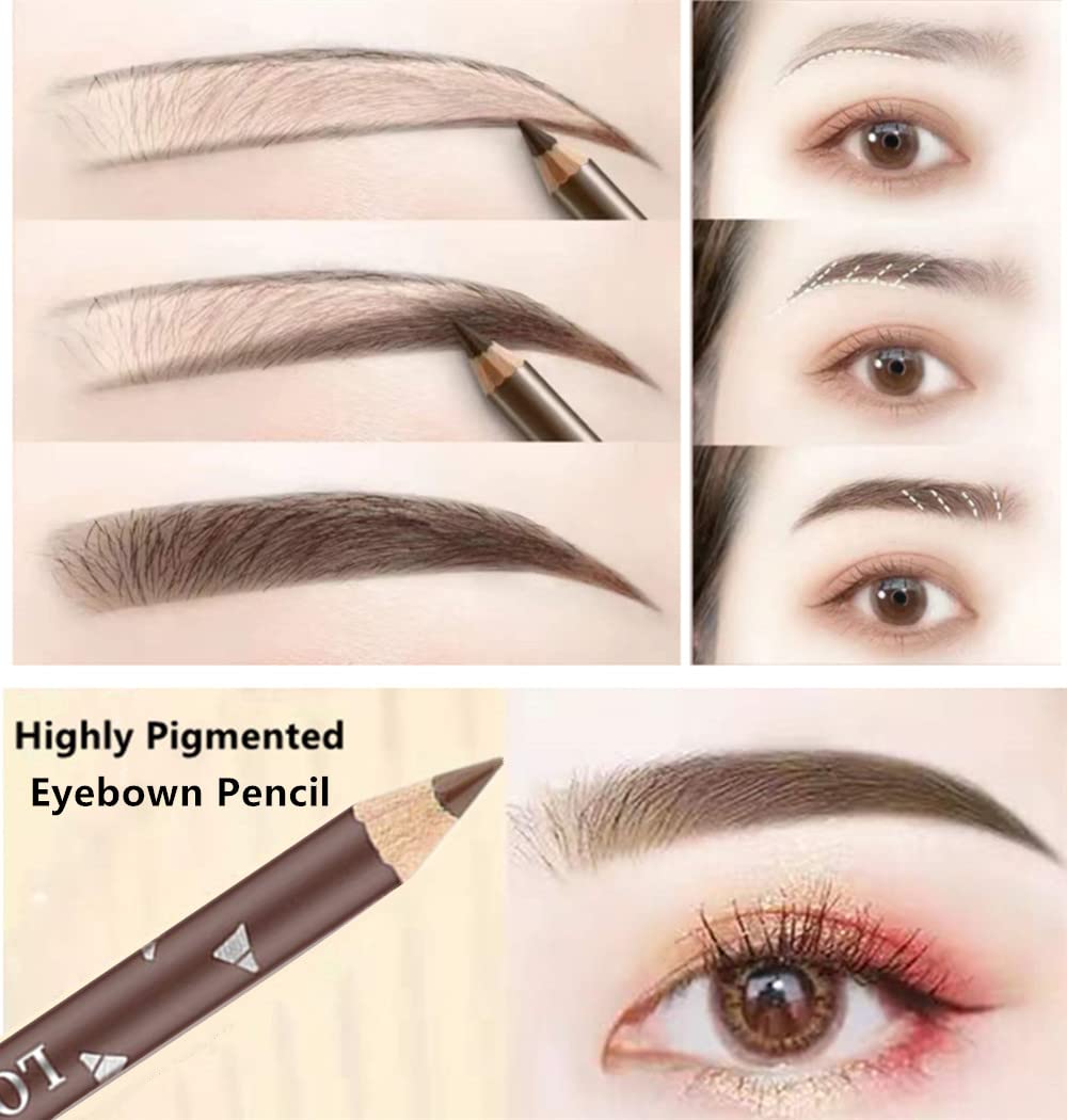 Go Ho 12 PCS Eyebrow Eyeliner Pencils,Black Brown Dark Brown Sweatproof Eye Brow Pencil,Long-lasting Eyeliner Makeup Brow Tint Sticks, 3 Colors Easy to Color（Black+ Brown+Dark Brown）
