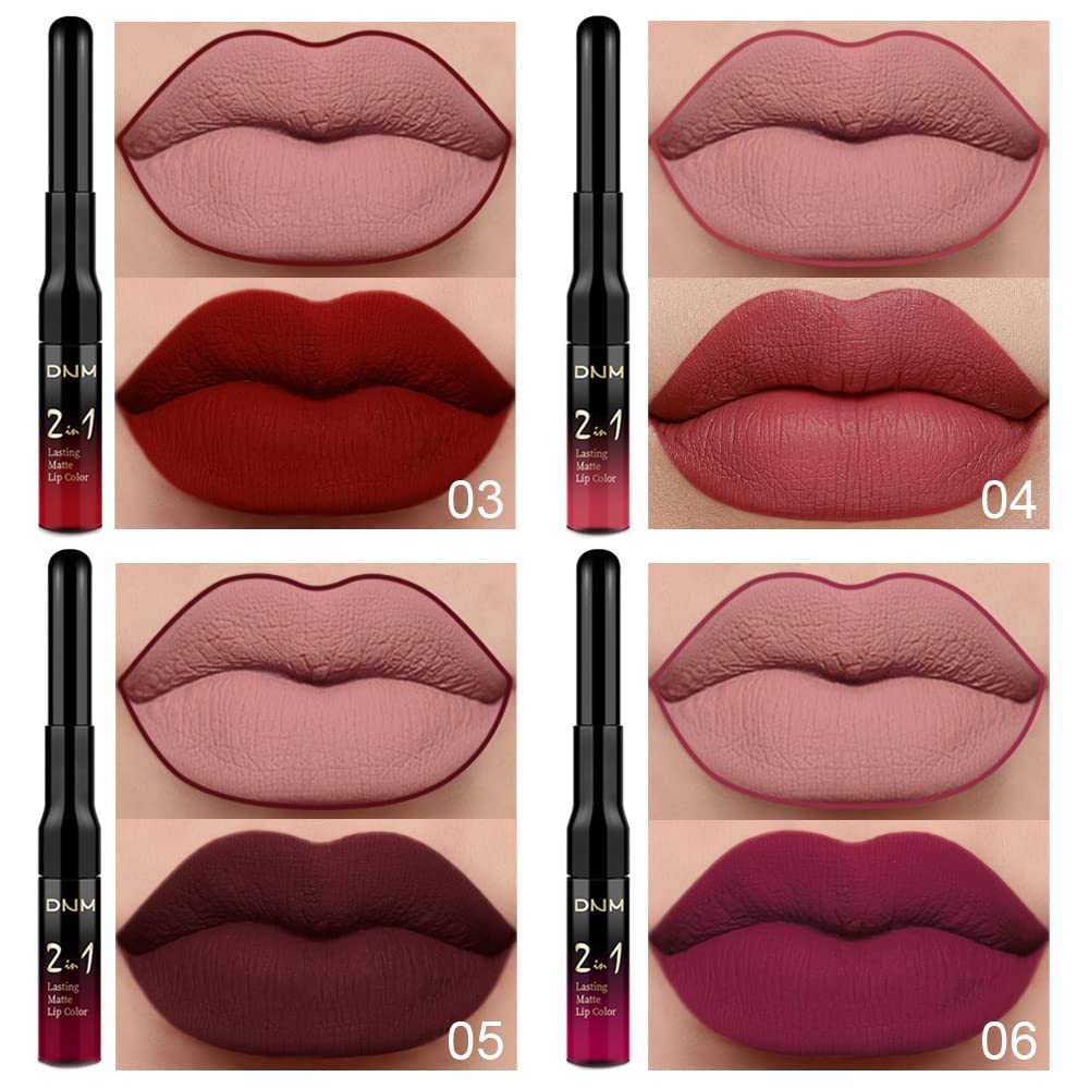 evpct 6Pcs Dark Red Mauve Purple Plum Matte Lip Stain Lip Liner and Lipstick Set Long Lasting Waterproof labiales matte mate larga duracion listip 24 hours a prueba de agua mate 24 horas originales