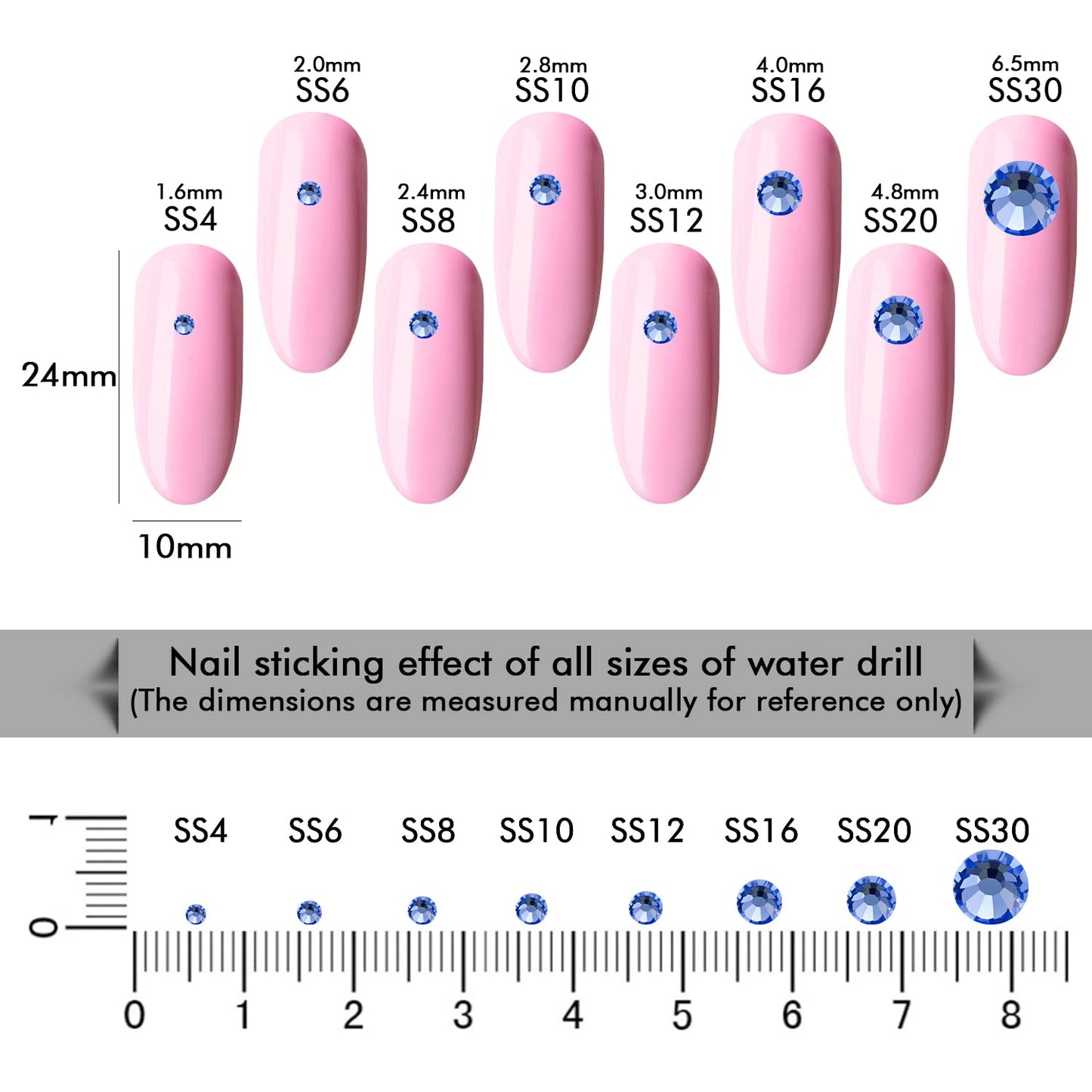 288Pcs Light Blue Crystal Rhinestones,Glass Flatback Rhinestones Gemstones for Nail Face Makeup Art Crafts Clothes Decoration - (SS30,6.5mm,Light Blue)