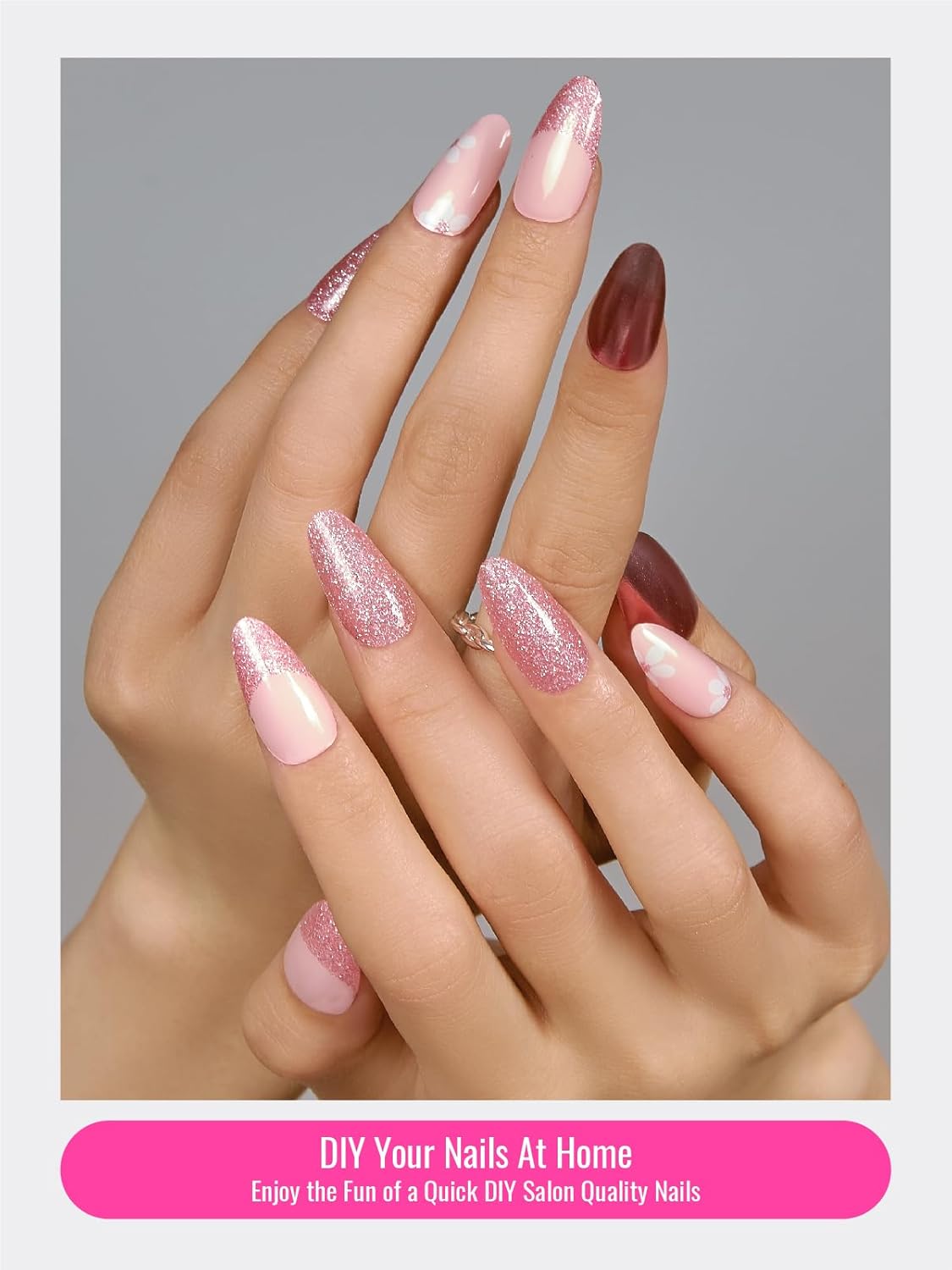 Semi Cured Gel Nail Strips, 30pcs Gel Nail Wraps, Salon-Quality, Easy to Apply, 2 Weeks Long Lasting (Shiny Rosy Radiance)