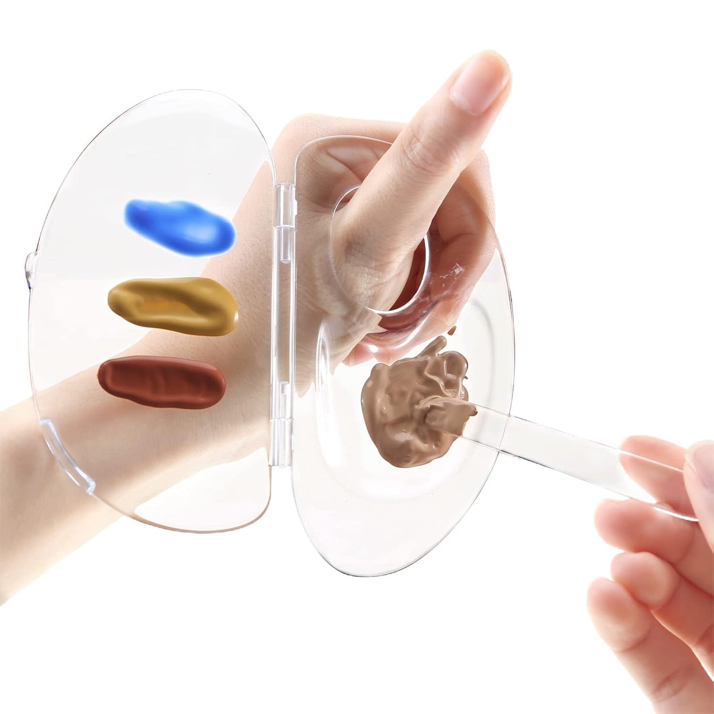 Erinde Handheld Makeup Mixing Palette, Acrylic Transparent Mixing Foundation Tray for Makeup Artist and Beginner, Lipstick Eyeshadow Foundation Color Test Art nail Palette With Foundation Spatula