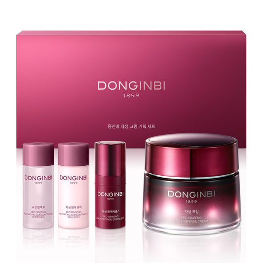 Donginbi Red Ginseng Daily Defense Cream (2.03 floz) Set - Hydrating Toner, Korean Red Ginseng Essence, Skin Barrier Repair & Firming Cream, Korean Skin Care Gifts for Women
