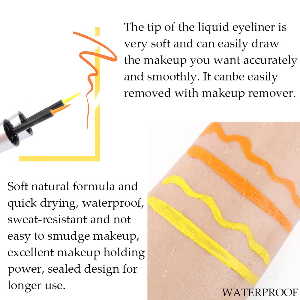 evpct 2Pcs Orange Yellow Liquid Eyeliner Set Waterproof Neon Orange Yellow Eye Liners Liquid for Women Stamps Shapes for Eyes delineadores de colores para ojos delineador de ojos contra el agua 07&09