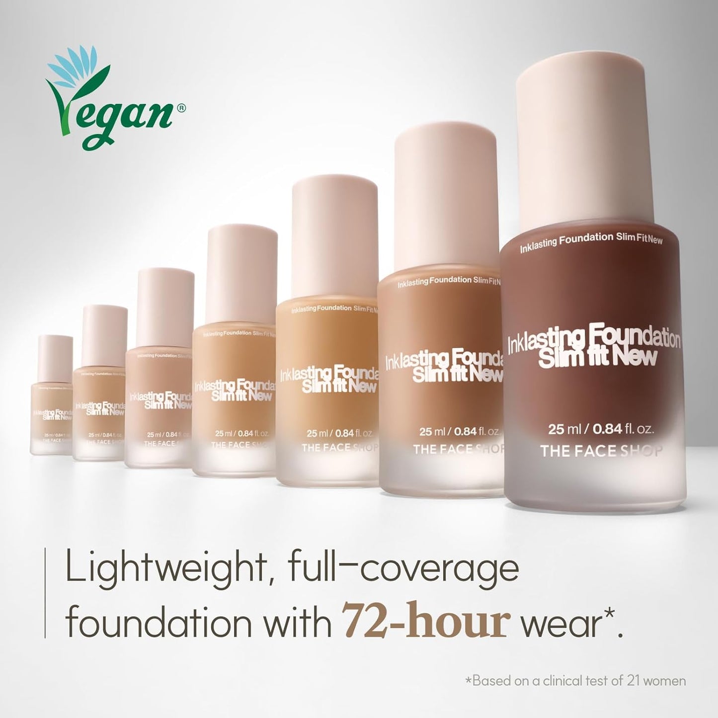 THE FACE SHOP Ink Lasting Liquid Foundation, Full Coverage, 72‑Hour Wear Semi‑Matte Finish, Makeup with Bakuchiol, C110 Apricot Beige, 0.84 Fl. Oz.