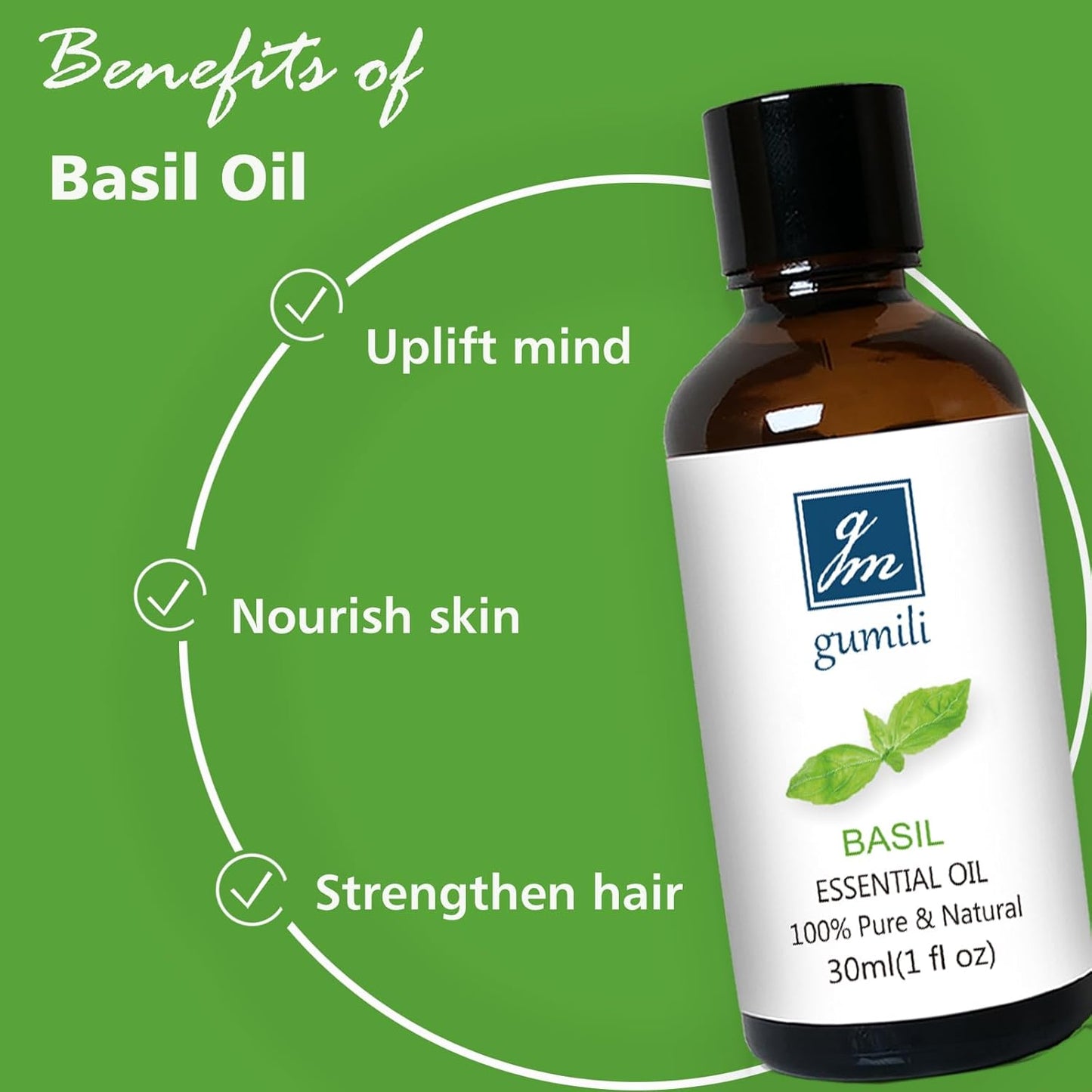 Basil Essential Oil 1 Oz – 100% Pure Natural Basil Oil for Diffuser, Skin, Massage & DIY, Fresh Herbaceous Aroma