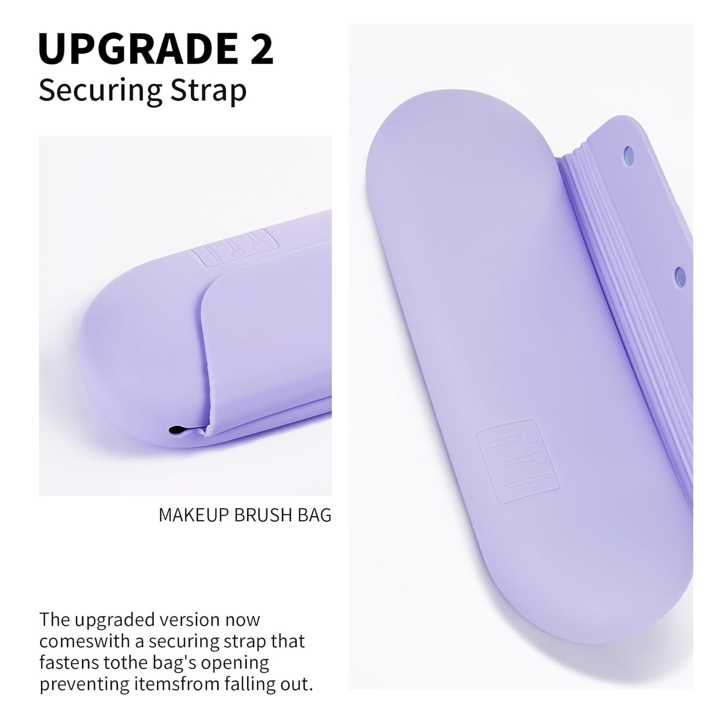 Silicone Makeup Brush Holder Travel Cosmetic Bag：Soft Portable Cosmetic Face Brushes Holder with Upgrade Anti-Fall Out Magnetic Closure, Large Travel Makeup Brush Case - Lavender