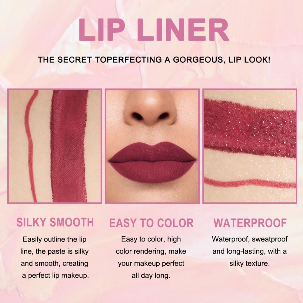 evpct 1Pcs Dark Plum Wine Red Lip Liner and Lipstick Set Kit for Women Matte Lips Kit with Lip Liner Lip Stains Long Lasting Waterproof 24 Hour Lipstick and Lip Liners Combo Lipliners Pencil 06#