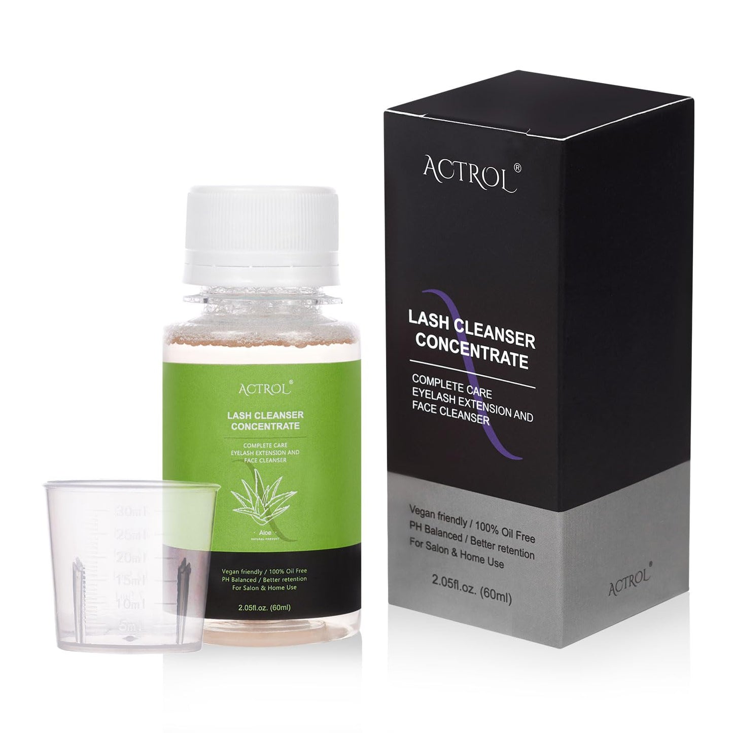 Eyelash Cleanser Concentrate 60ml Aloe Professional Lash Shampoo Foaming Cleanser DIY Wash for Extensions Lashes with Salon Home Care-Makes 6 Bottles