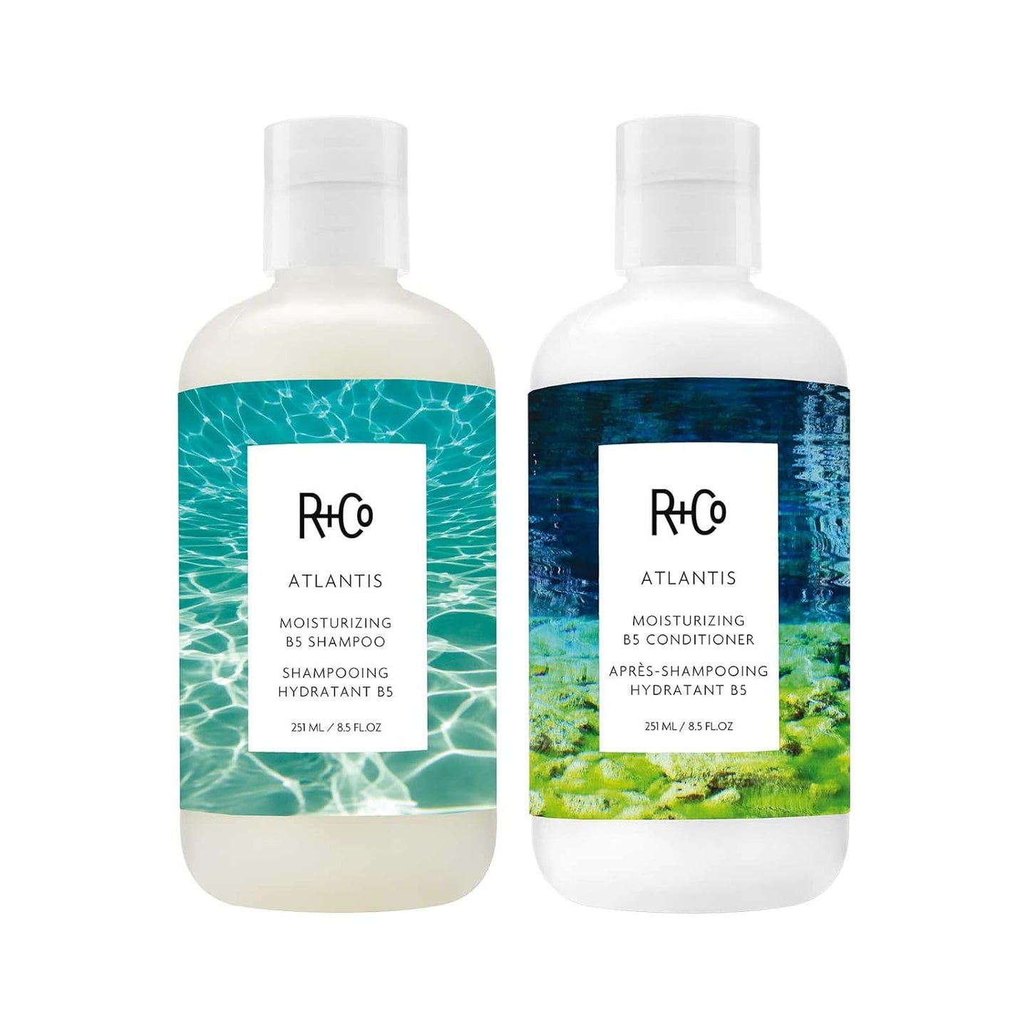 R+Co Atlantis Moisturizing B5 Hair Shampoo and Conditioner Set | Body + Shine + Smoothing for All Hair Types | Vegan + Cruelty-Free | 8.5oz (Pack of 2)