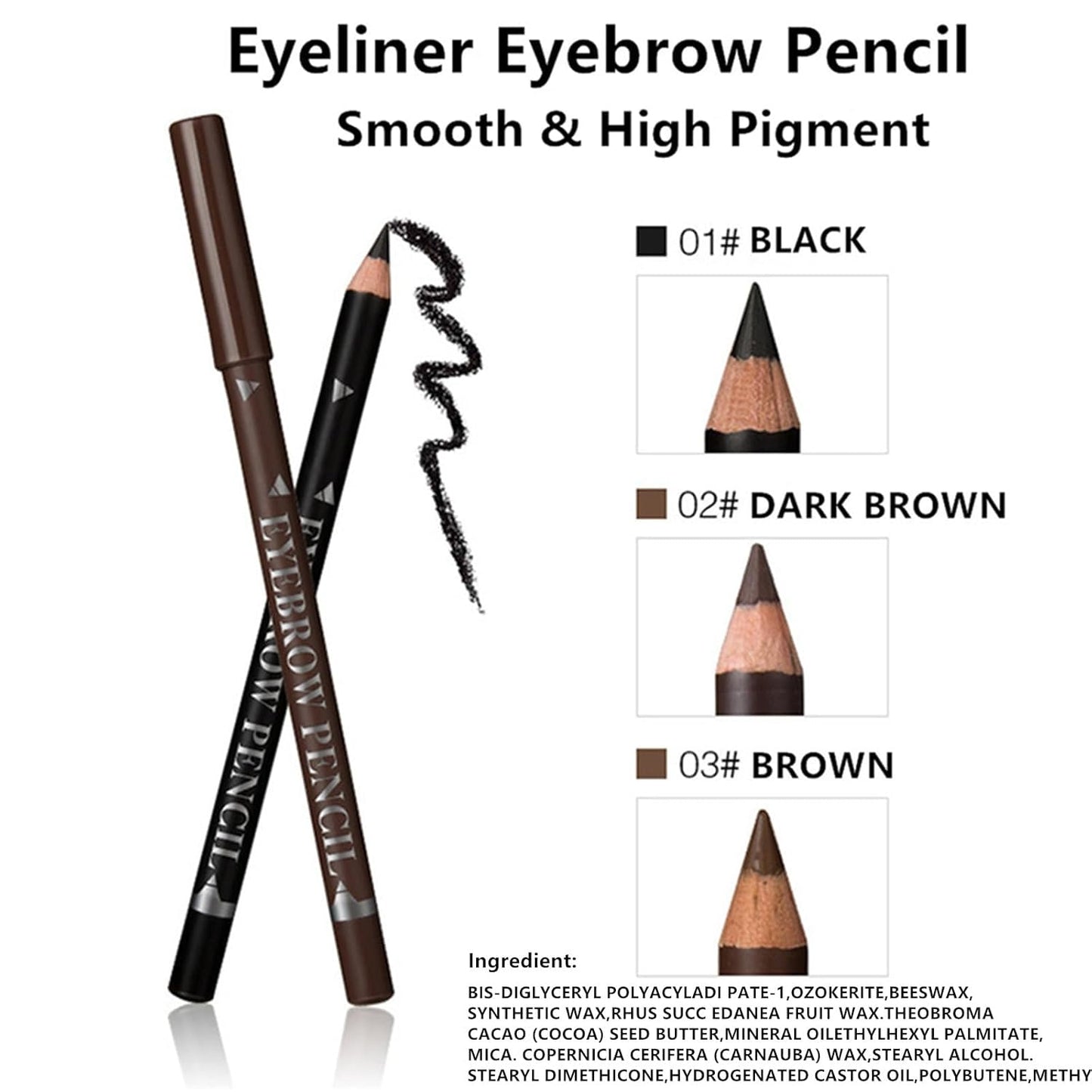 Go Ho 6 PCS Eyebrow Eye Liner Pencil Set,Easy to Color Sweatproof Eye Brow Pencil,Professional Long-lasting Eyeliner Gel Makeup Brow Tint Pen,3 Colors(Black,Brown,Dark Brown)