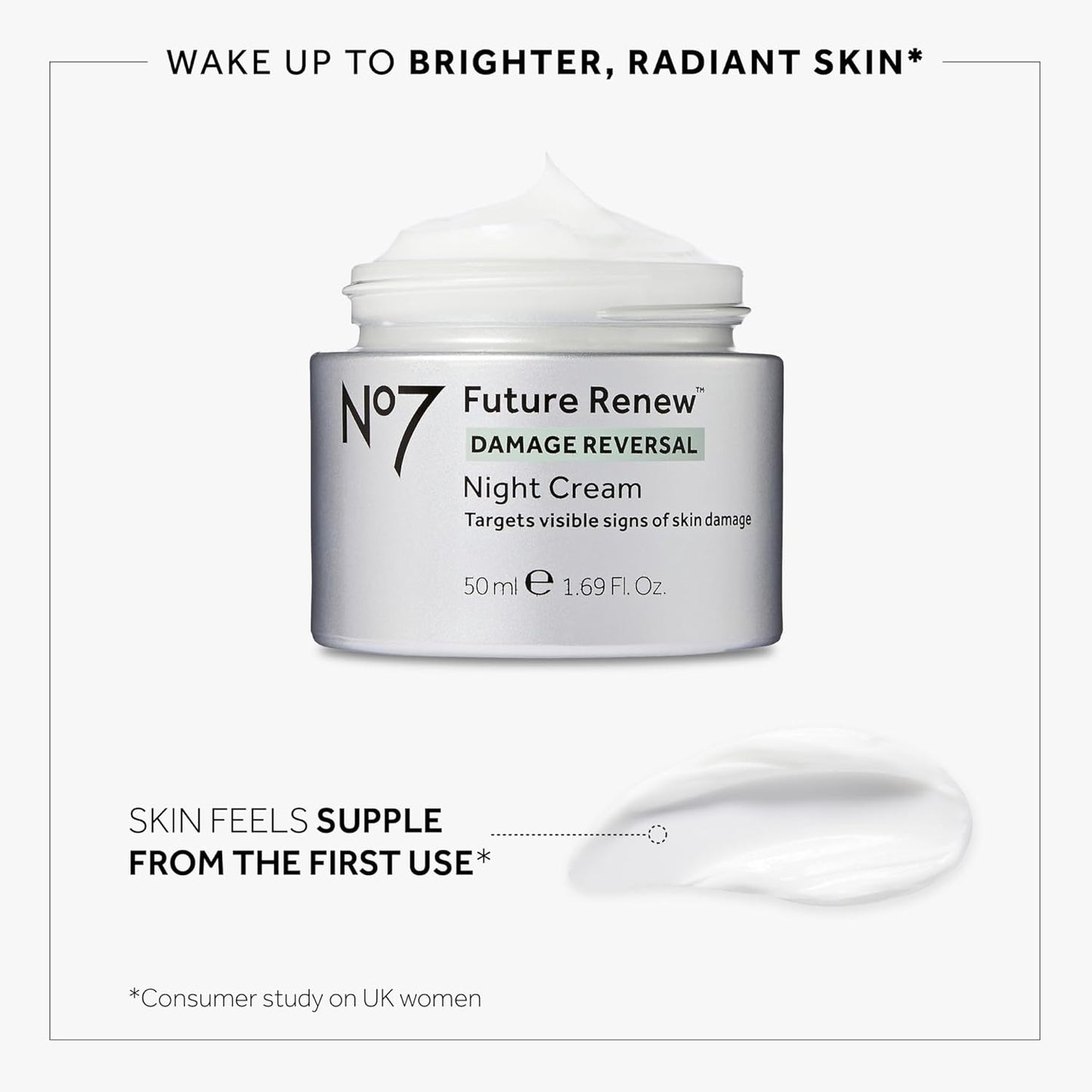 No7 Future Renew Damage Reversal Night Cream - Anti Aging Face Moisturizer - Infused with Peptide Technology to Reverse Visible Signs of Damage - Skin Barrier Repair for Dry Skin (1.69 Oz)