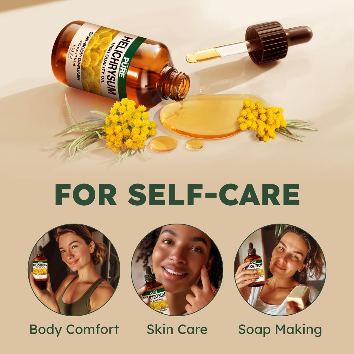 Kukka Helichrysum Essential Oil for Skin, Relaxation - 4 Fl Oz - Helichrysum Essential Oil for Aromatherapy, Skin Care, Home Diffusers, DIY Soap Making Scents