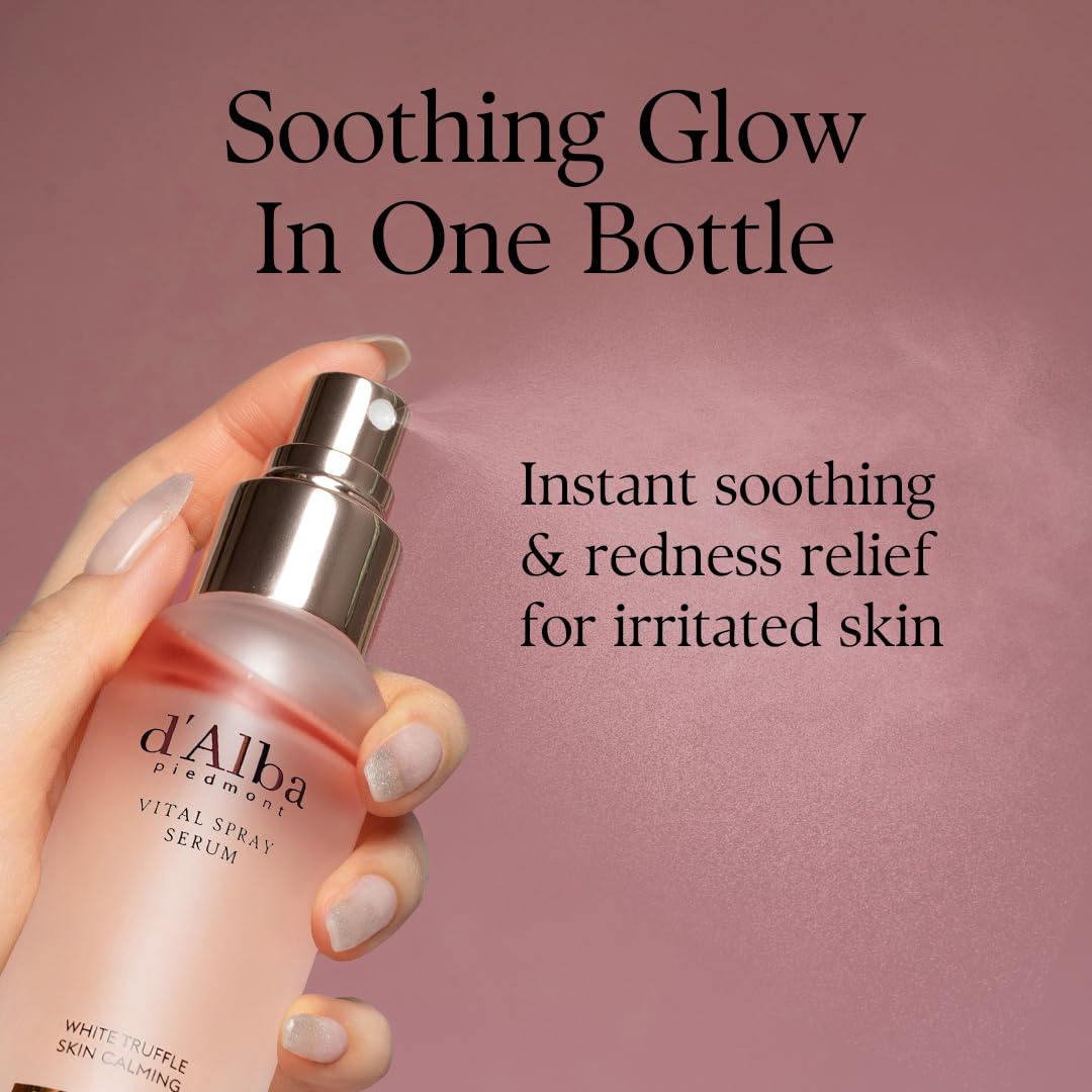 d'alba Piedmont Italian White Truffle Vital Spray Serum, Vegan Skin Care, Calming and Hydrating Facial Mist for Red and Sensitive Skin, Glow Serum, Surfactant Free, All in One, Korean Skin Care