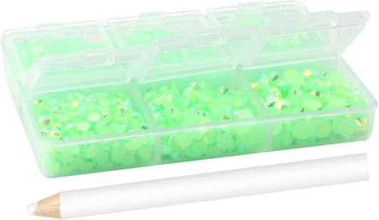 Multi Size 3mm 4mm 5mm Rhinestones Set for Nails Crafts Light Green Non Hotfix Rhinestones Nail Gems Rhinestone Jelly AB&Round Flat Back Resin Rhinestone for Makeup Clothes Shoes Eyes Bottles Crafts