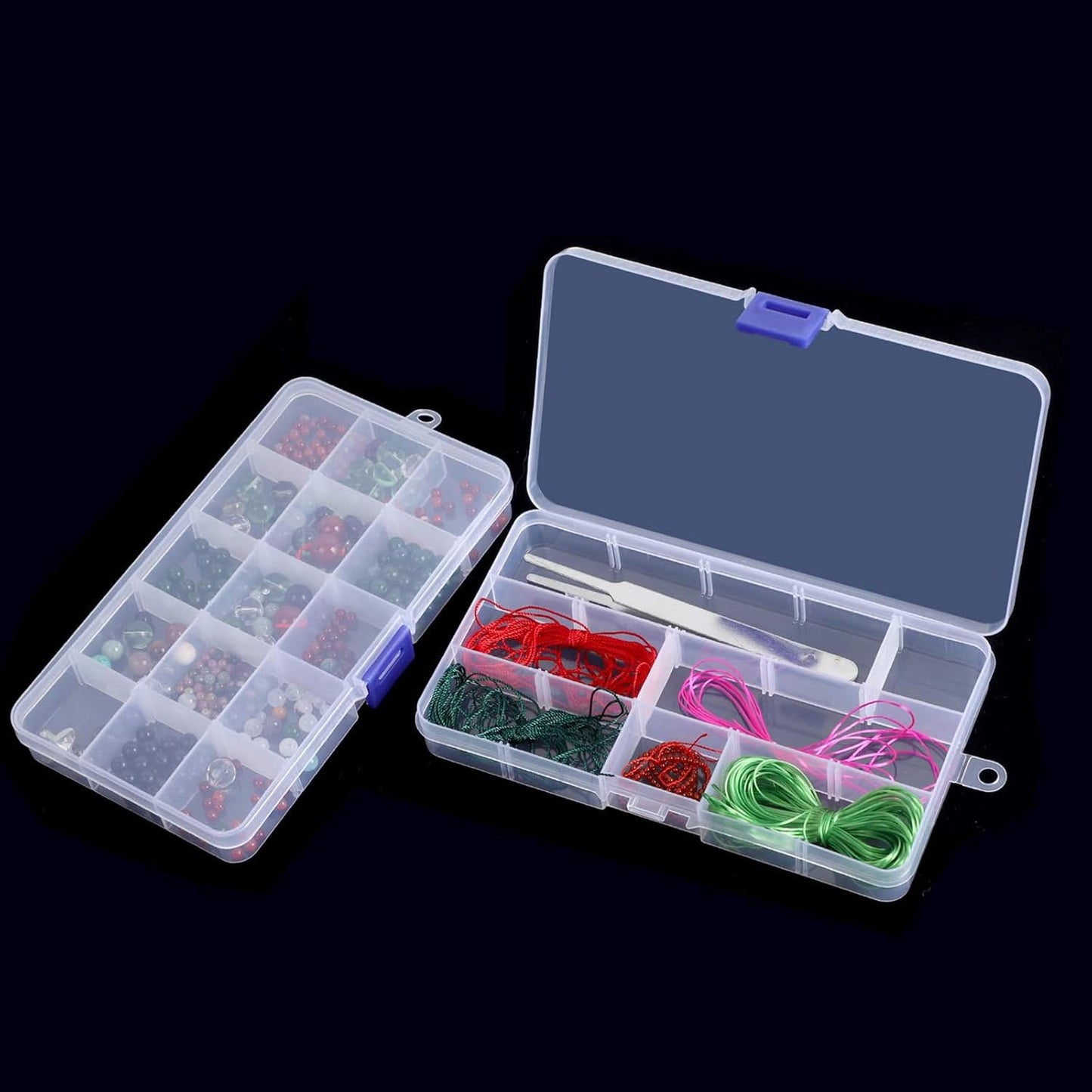 KINJOEK 20 Pack 15 Grids Plastic Bead Organizer Containers Storage, Adjustable Dividers Earring Diamond Jewelry Bead Painting Storage Case, Clear Small Fishing Tackle Box for Cross Stitch Accessories