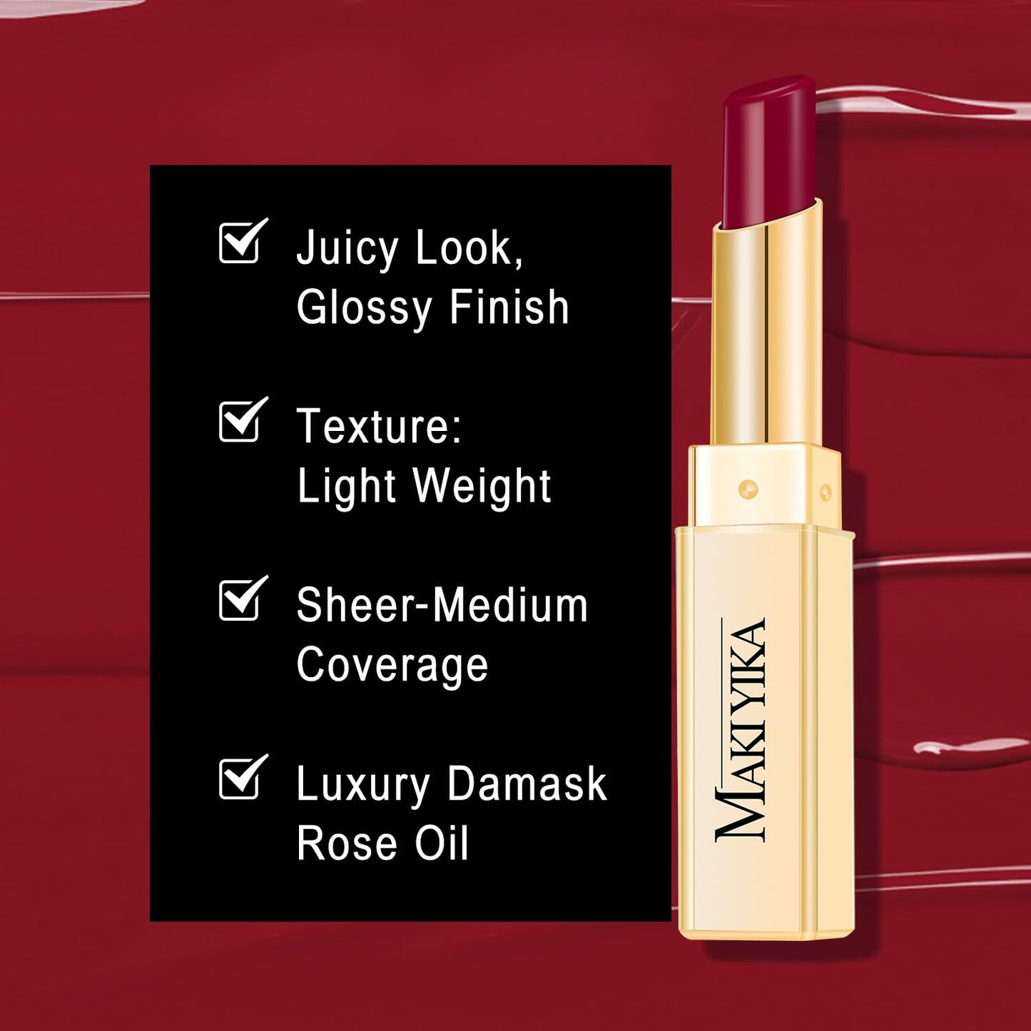 MAKI YIKA Moisture Dark Berry Lipstick for Women Hydrate Lip Gloss for Dry Cracked Lips Weightless Glossy Lip Color Juicy Finish,MA049 Blush Berry