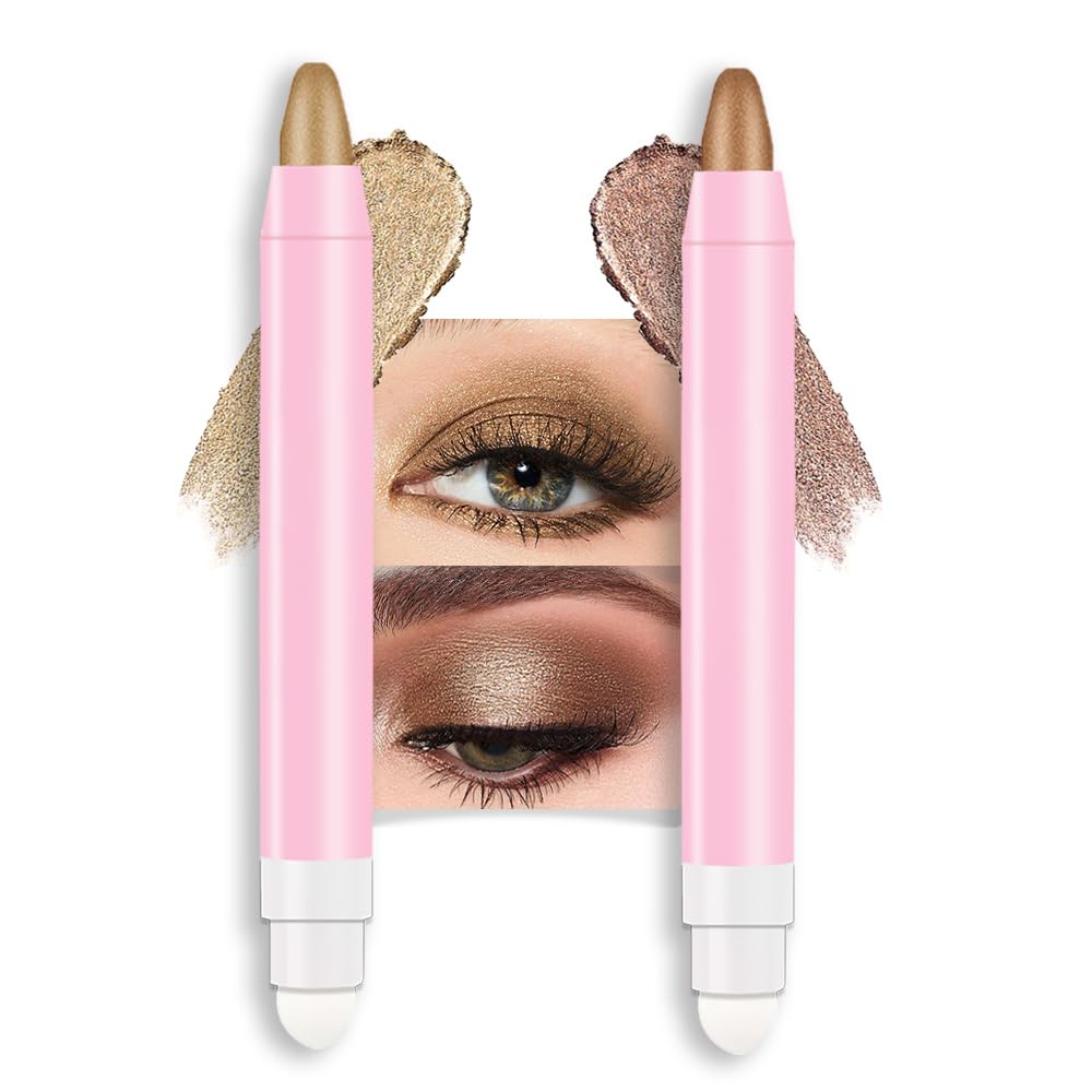 evpct 2Pcs Cream Eye Shadow Brightener Sticks Set for Eyes Waterproof, Light Khaki & Bronze Shimmer Cream Eyeshadow Applicator Stick Long Lasting Pigmented Eye Makeup sombras en crema para ojos 4+20
