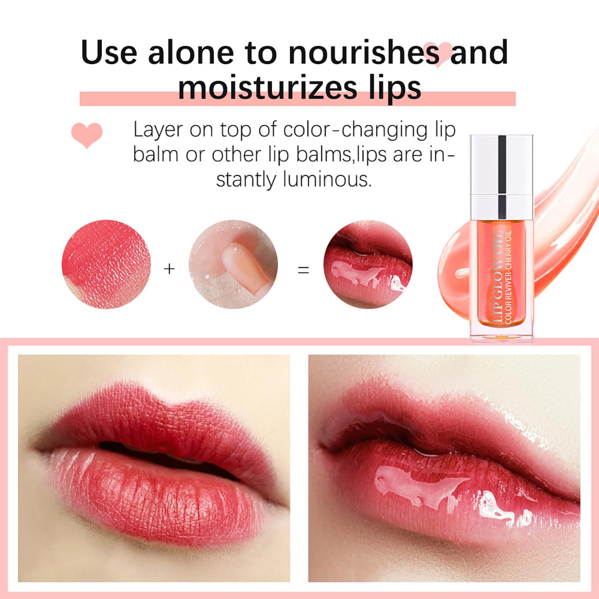 Hydrating Lip Glow Oil Moisturizing Plumping Lip Tint Lip Gloss Transparent Lip Balm Long Lasting Nourishing Repairing Lightening Lip Lines (007#+015#)