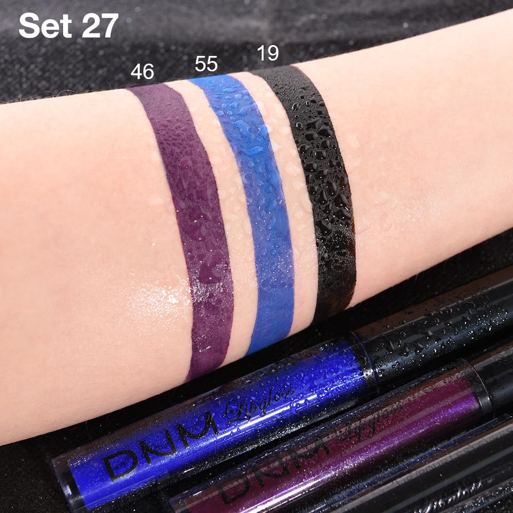 evpct 3Pcs Dark Purple Black Royal Blue Matte Liquid Lipstick Lip Stain Sets for Women Matte+Lipstick Long Lasting Waterproof Permanent 24 hr Hours Magic Lipstick 24 Hours original, Set27