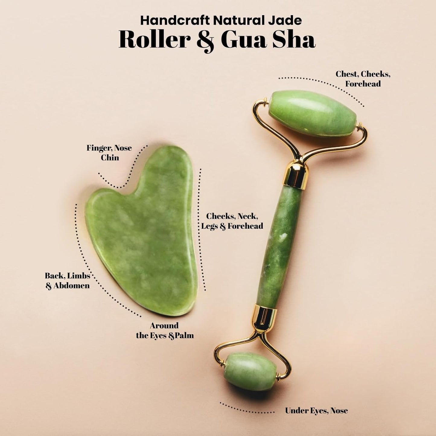 ROSELYNBOUTIQUE Gua Sha Facial Tools & Face Roller for Lift Wrinkless Natural Skincare Tool Jade Roller Guasha Tool for Face (Green)
