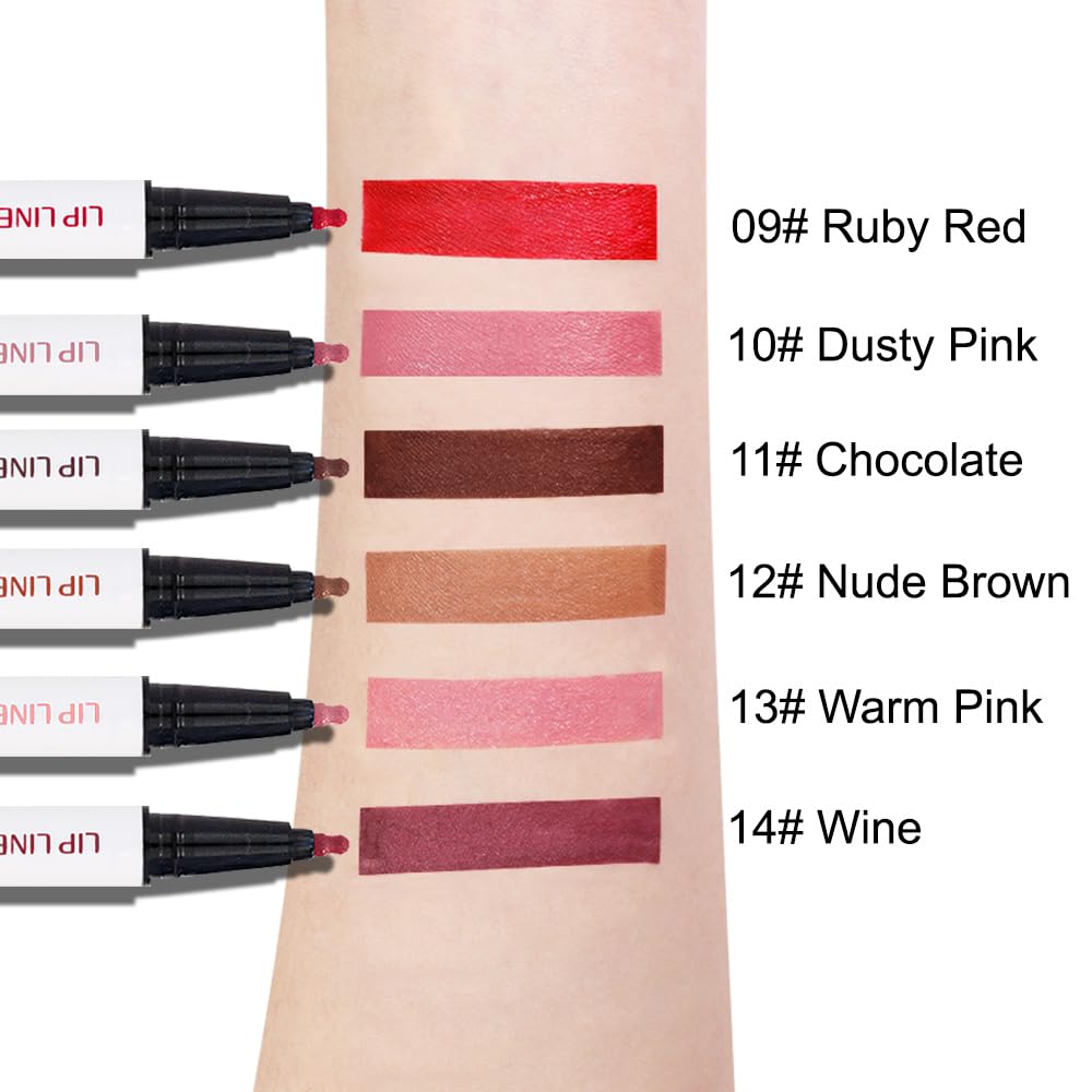 2Pcs Longwear Liquid Lip Liner Stain Marker Pen Set Long Lasting Waterproof, Pink Red Maroon Dusty Mauve Matte 24 Hour Lip Liner and Lipstick Combo, Color Stay Lipliner All Day, Lips Stain peel off