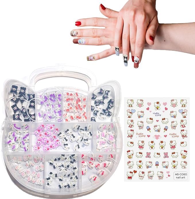 121 PCS Kitty Nail Charms Nail Art Stickers-Kawaii Nail Charms Nail Decorations for Nail Art Supplies 3D Flatback Resin Charms