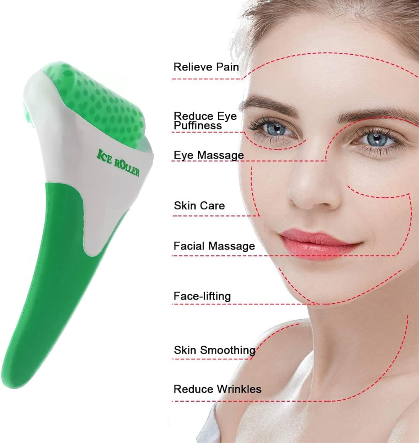 Ice Roller for Face,Cold Facial Massager for Eye Puffiness,Skin Care Tools for Migraine Relief and Blood Circulation (Green)