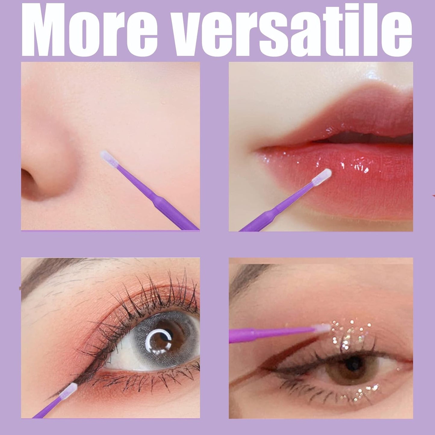 1200PCS Microswabs for Eyelash Extensions，Disposable Micro Applicators Brush for Cleaning and Applying Make-up Purple (Head Diameter: 2.0mm)