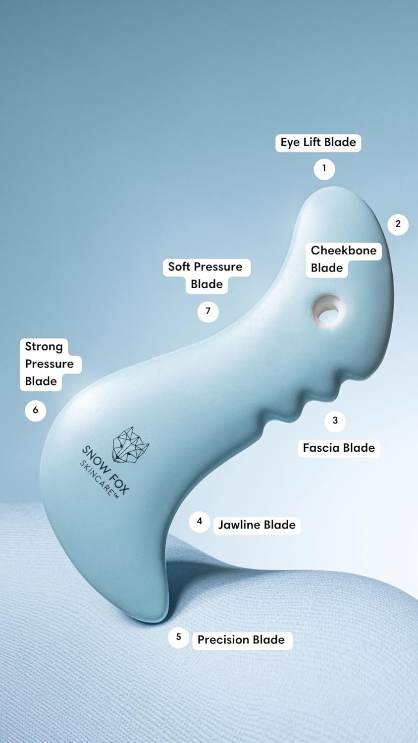 Snow Fox Porcelain Facial Gua Sha Tool | Sculpting Massager for Face Contouring, Lymphatic Drainage & Jawline Shaping | Acupressure Therapy Device | Reflexology Face Care (Arctic Blue)