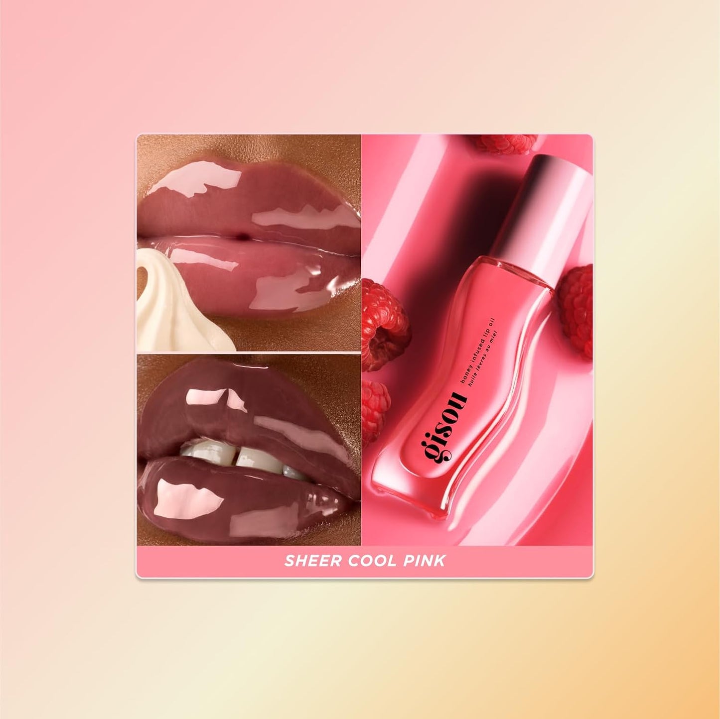 Gisou Honey Infused Lip Oil 8ml - High-Shine Hydration, Mirsalehi Honey and Jojoba Oil, Non-Sticky Finish, Juicy Shades & Scents for All Lip Types (Raspberry Swirl)