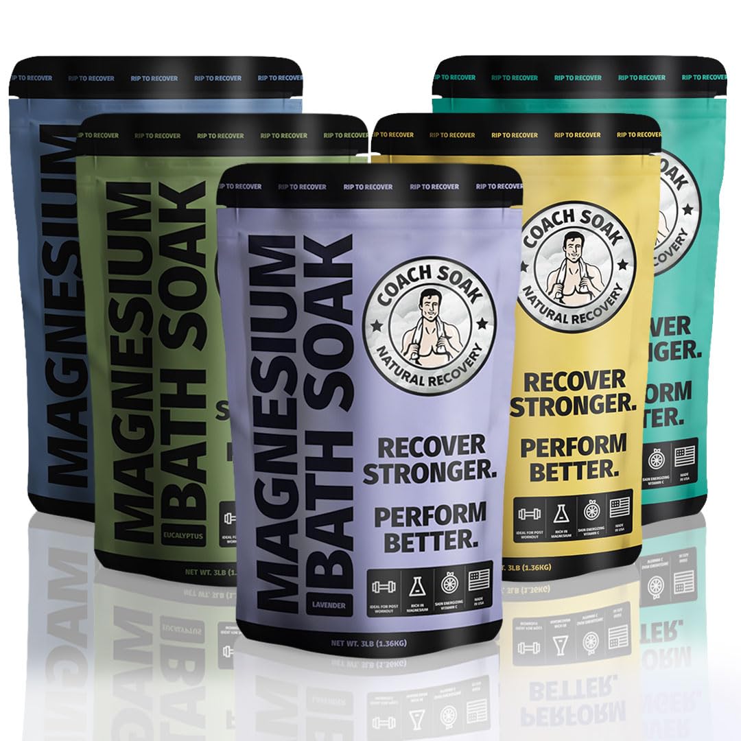 5 Pack Bundle: Coach Soak Recovery Bath Soak, Epsom Salt Bulk, Bath Salts Bulk, 5 Pack Bundle - Total of 15 Pounds (Mixed Bundle)