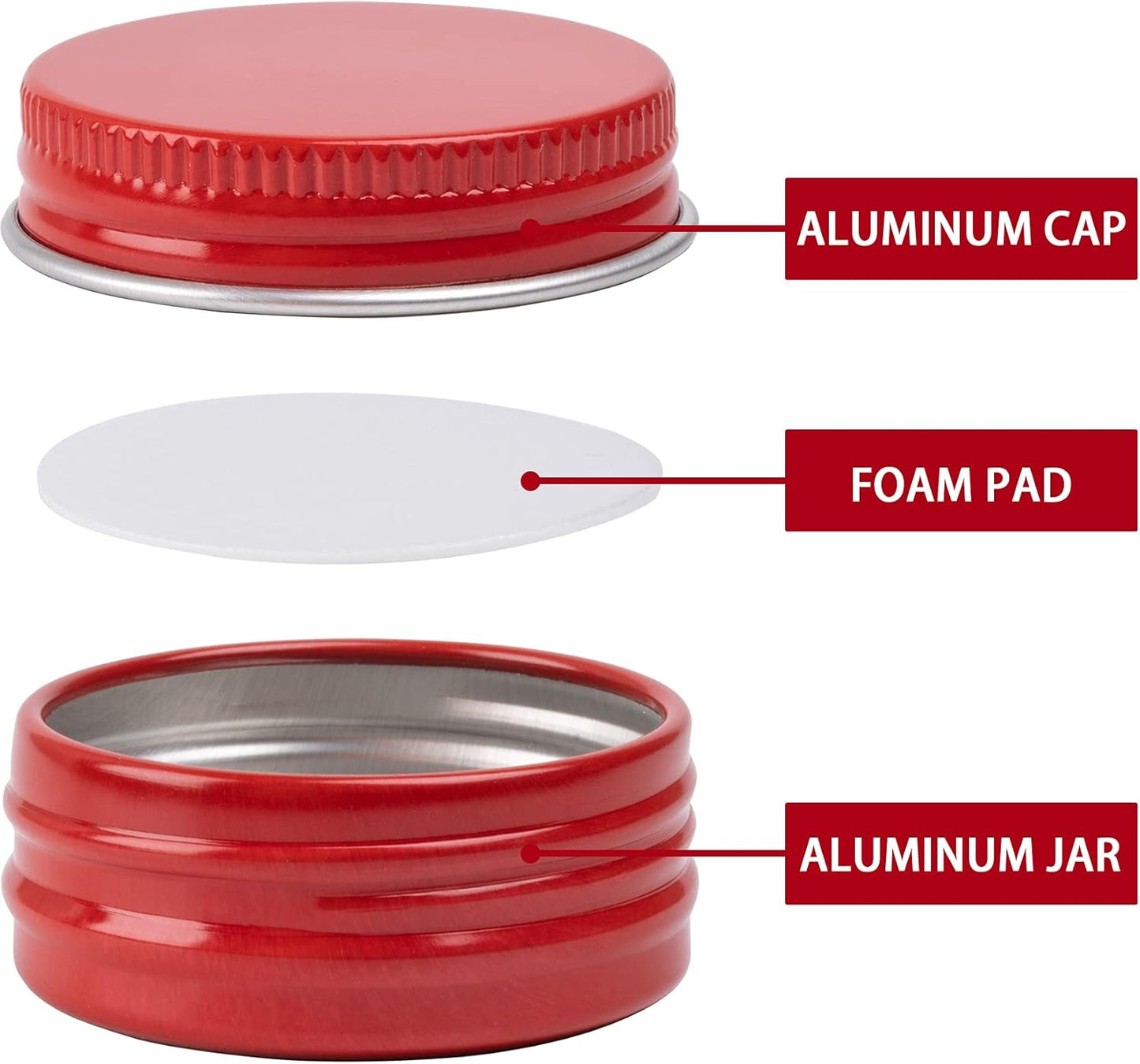 0.5 oz Screw Top Aluminum Tin Jar with Screw Lid and Blank Labels (Red - Pack of 32)