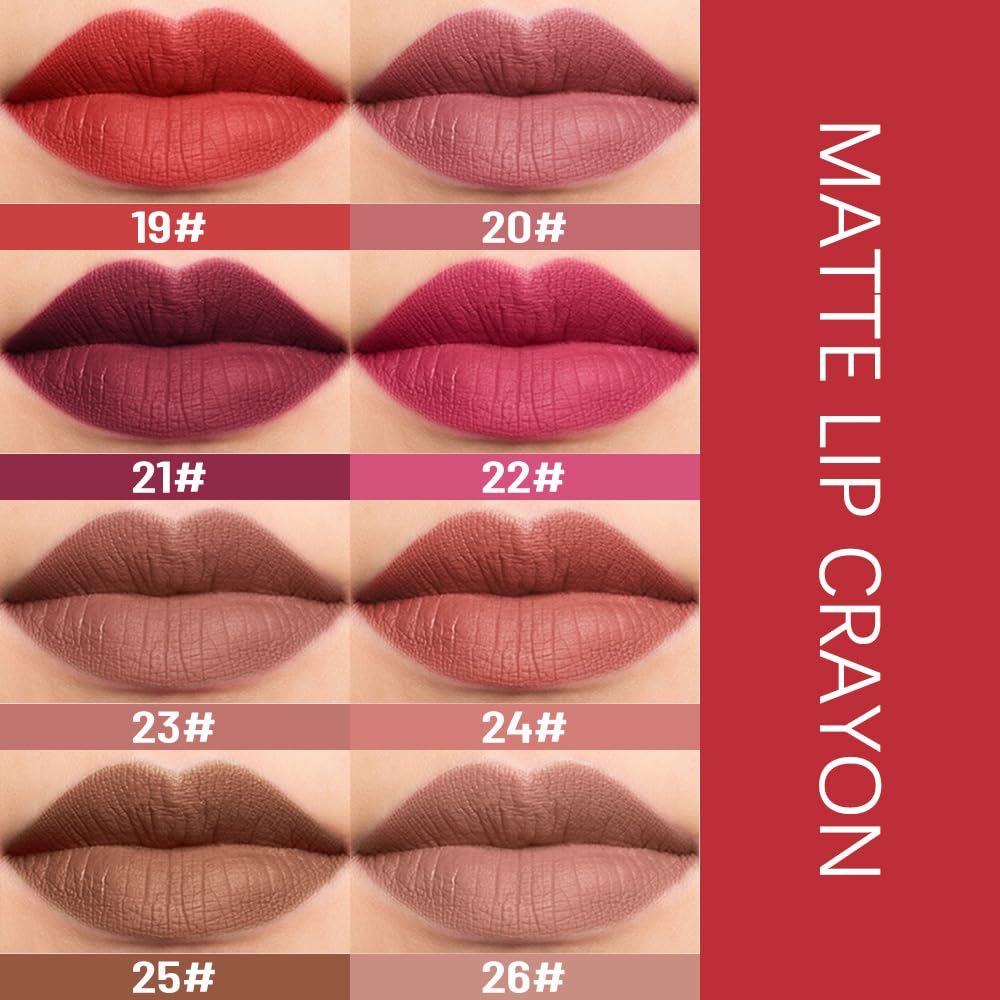 BINGBRUSH Matte Lip Crayon Set – Longwear, Waterproof, Velvet Finish, Built-in Sharpener, Smooth Lip Liner & Gloss (06#+19#, 2 Count (Pack of 1))